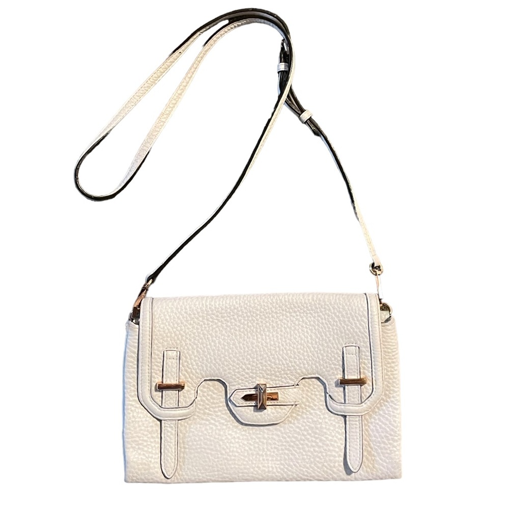 Rebeccaβ Minkoff White Crossbody, Pebbled Leather, Adjustable Strap, GUC